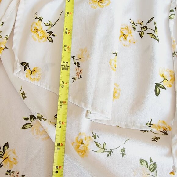 MPH Collection Womens White Floral Blouse Short Sleeve Drawstring Waist 1X BOHO - Picture 7 of 9